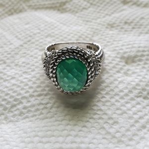 Judith Ripka Sterling Silver 925 Green Chalcedony & Diamonique CZ Ring